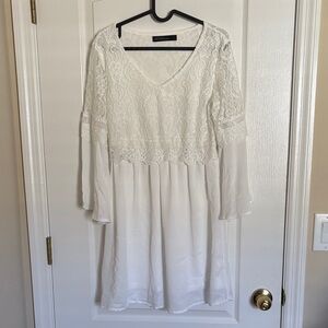 Zanzea White Lace Overlay Long Bell Sleeve Dress